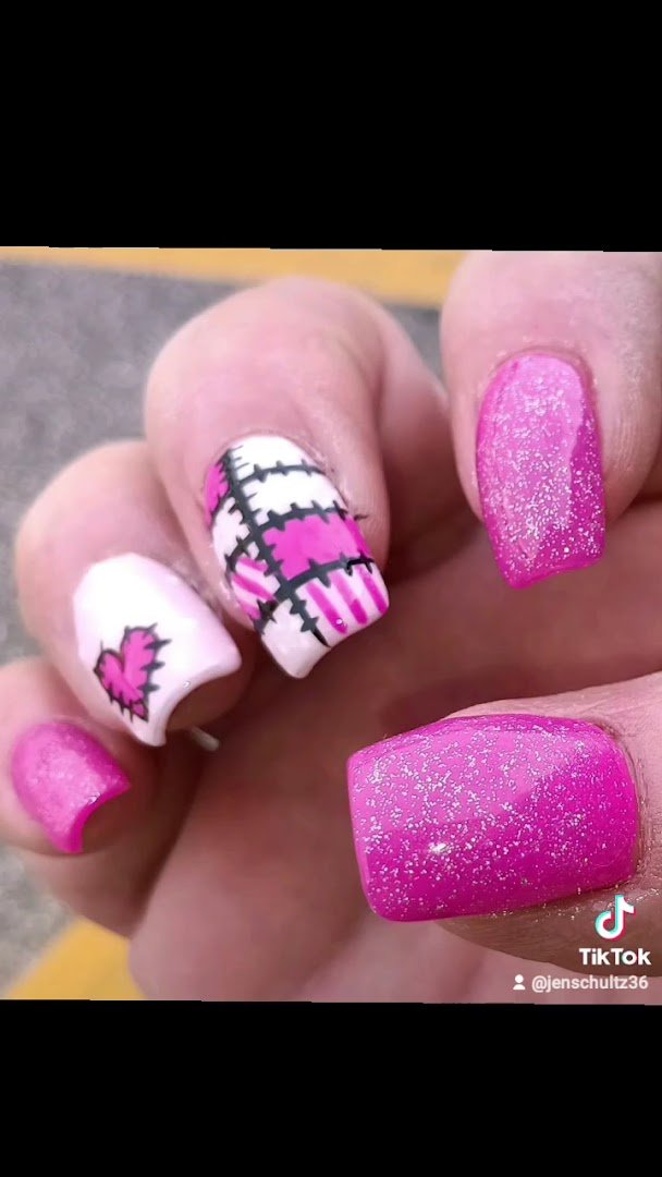 Close-up of glossy gel manicure.