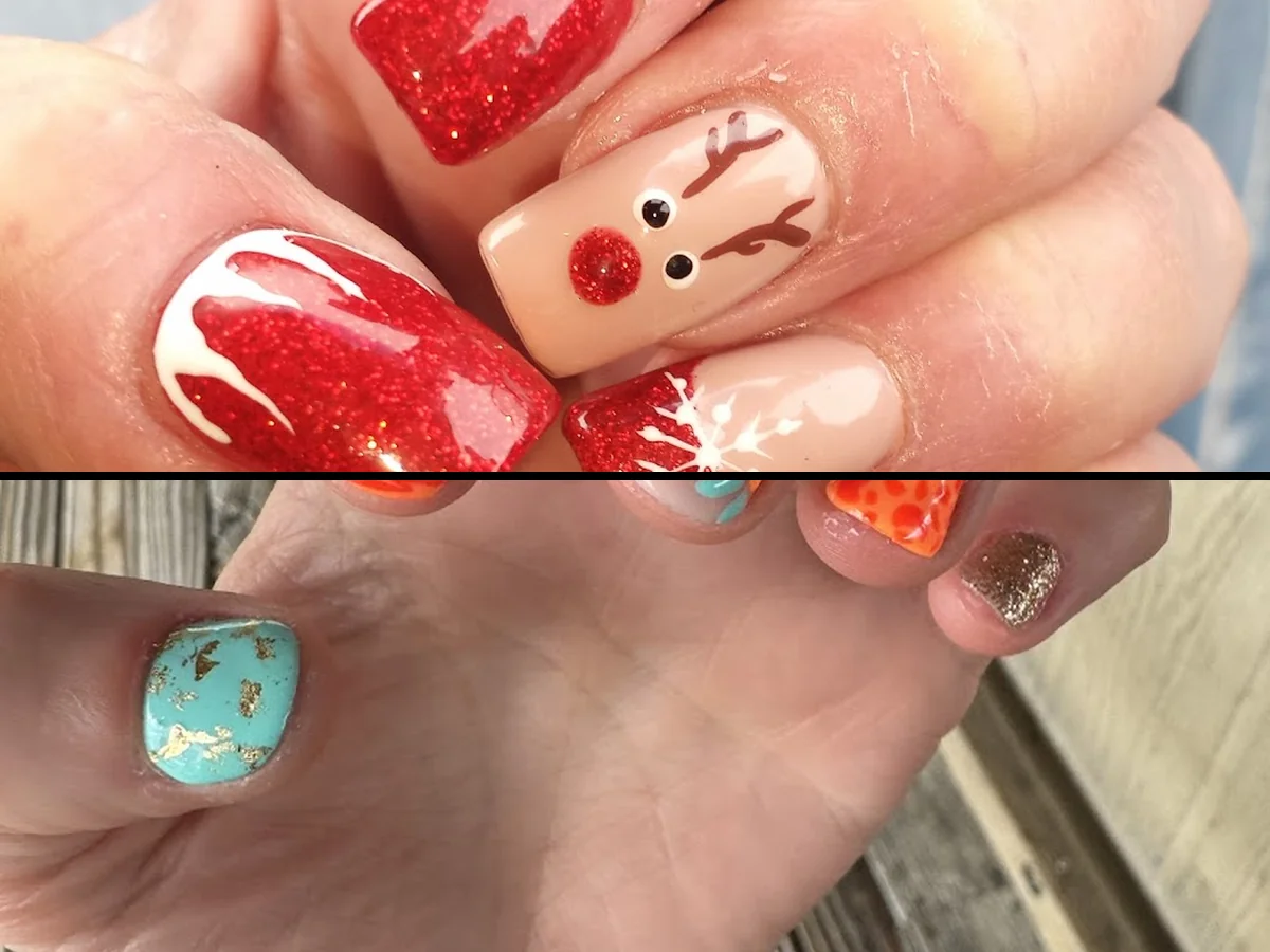 Close-up of glossy gel manicure.